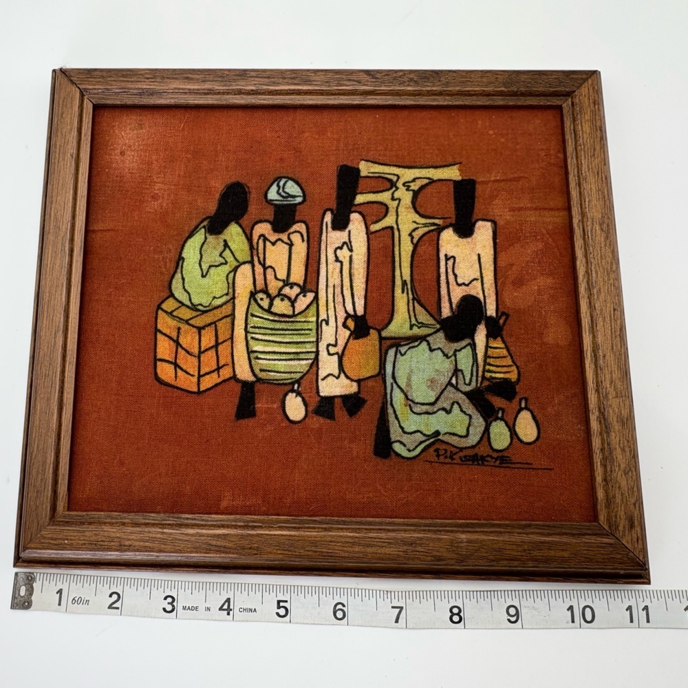 Vintage Signed Framed Abstract Batik Art on Fabric - Picture 6 of 8